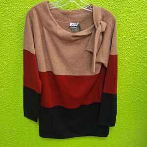 Randolph Duke Tan, Red, and Black Cowl Neck Sweater